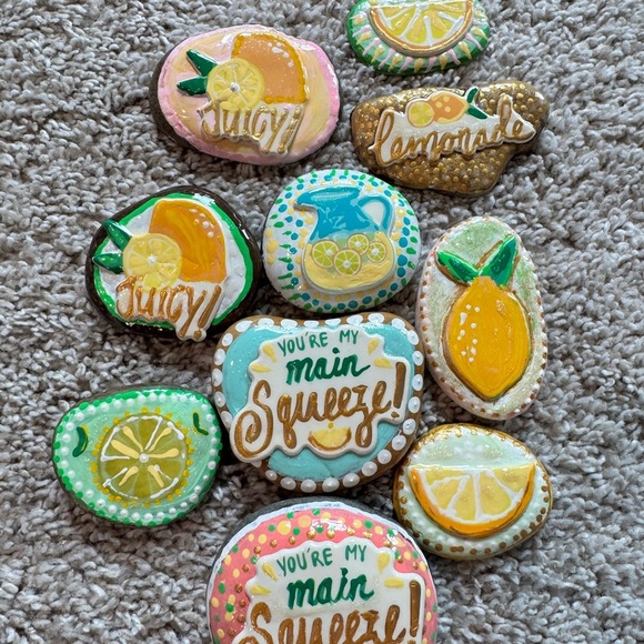 Colorful Lemonade Party Stones Handmade Painted Rocks | Lemon & Citrus Theme - Picture 2 of 10
